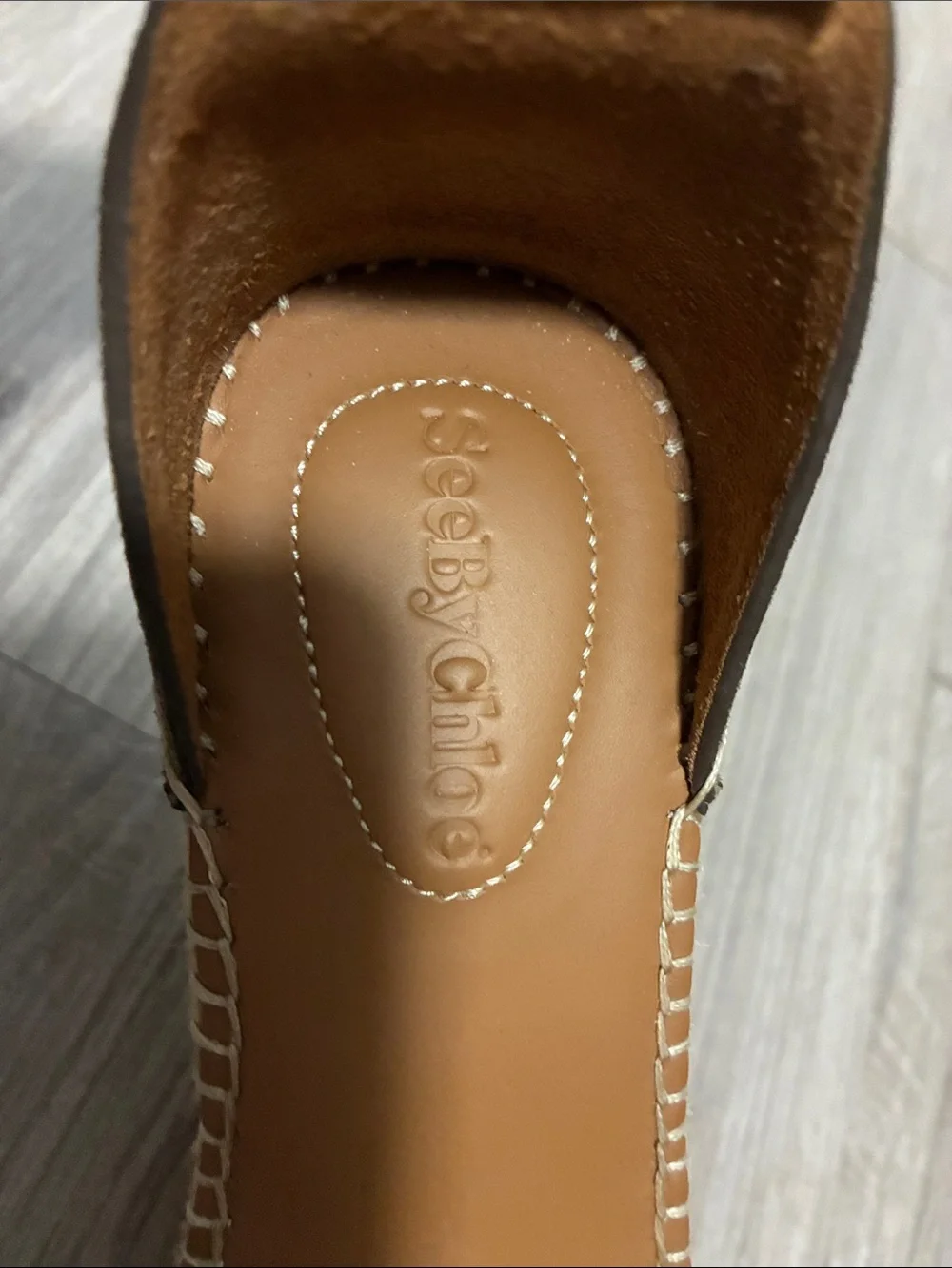 See by Chloe Women's Tan Suede Espadrille Wedge Sandals with Ankle Strap